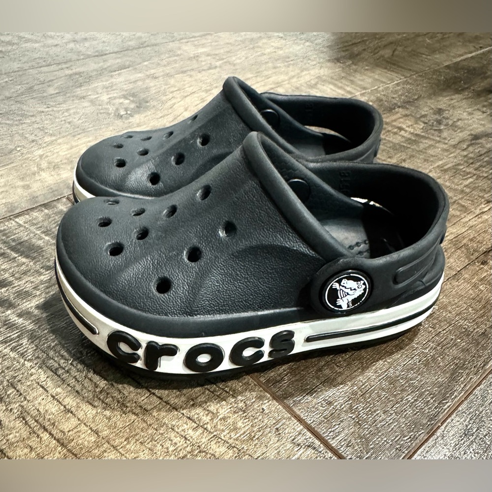 CROCS Black and White Classic Clog Platform Kids Shoes